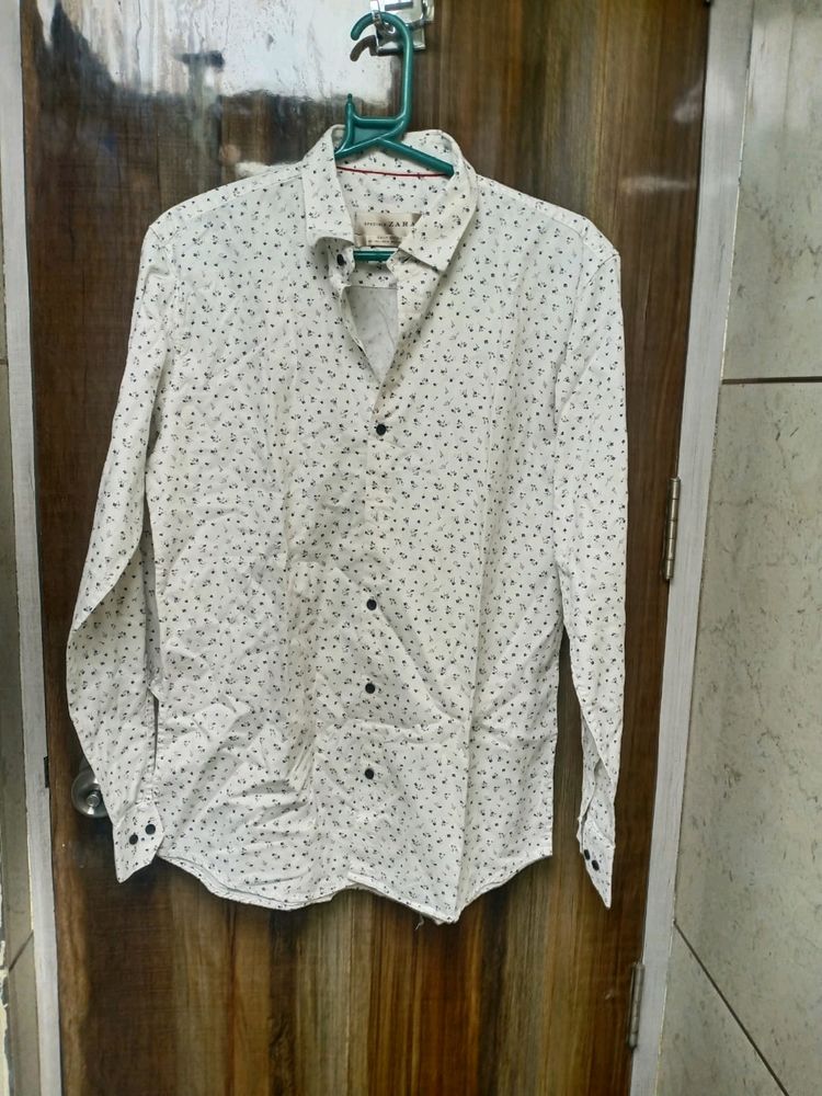 White Printed Full Sleeve Shirt