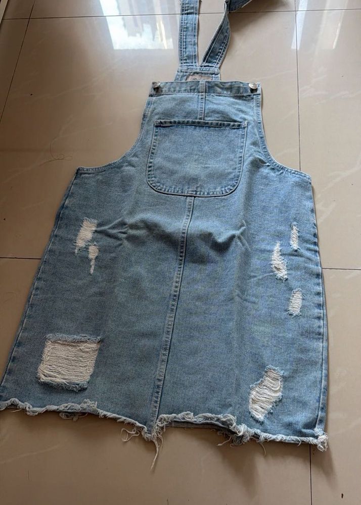 Distressed Denim Pinafore Dress