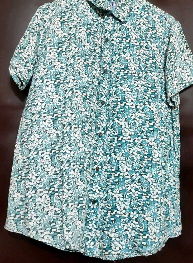 Sea Green Floral Print Shirt For 40 Chest