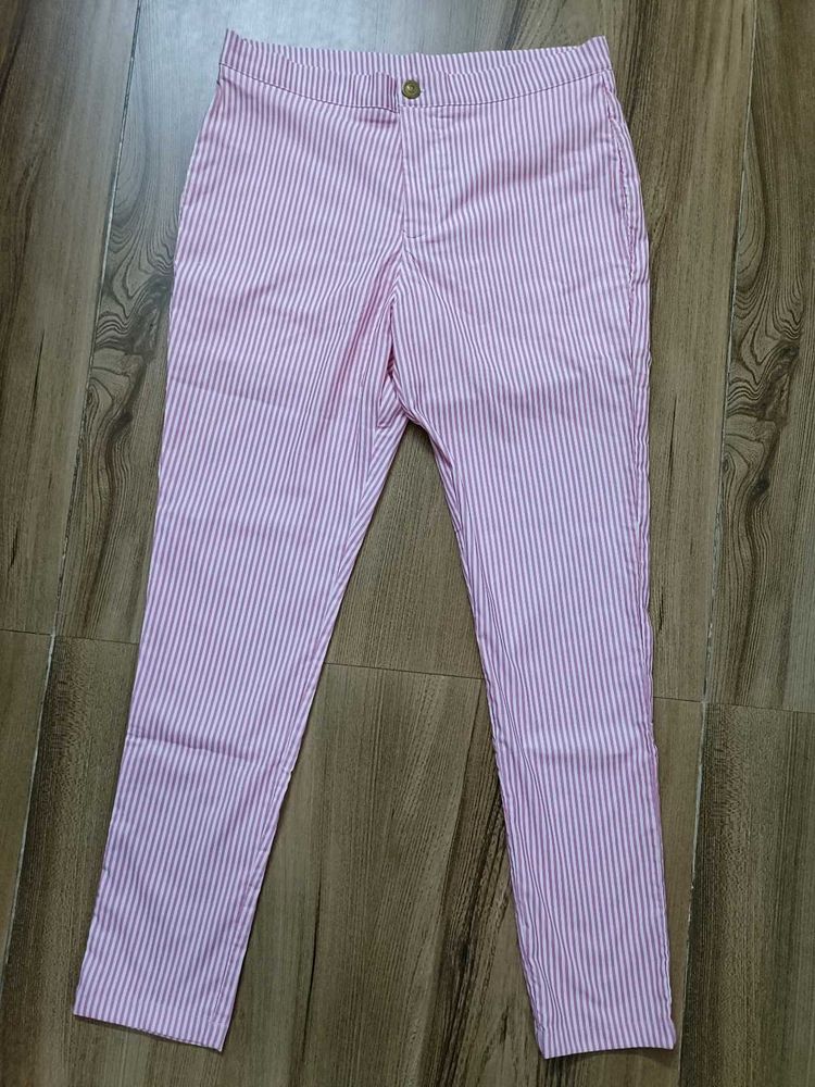 Pink Striped Casual Pants
