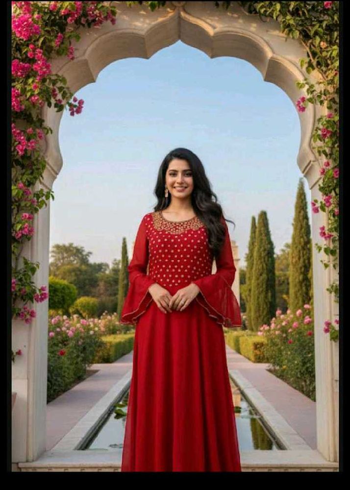 bust 42 Stunning Red Embellished Ethnic Gown