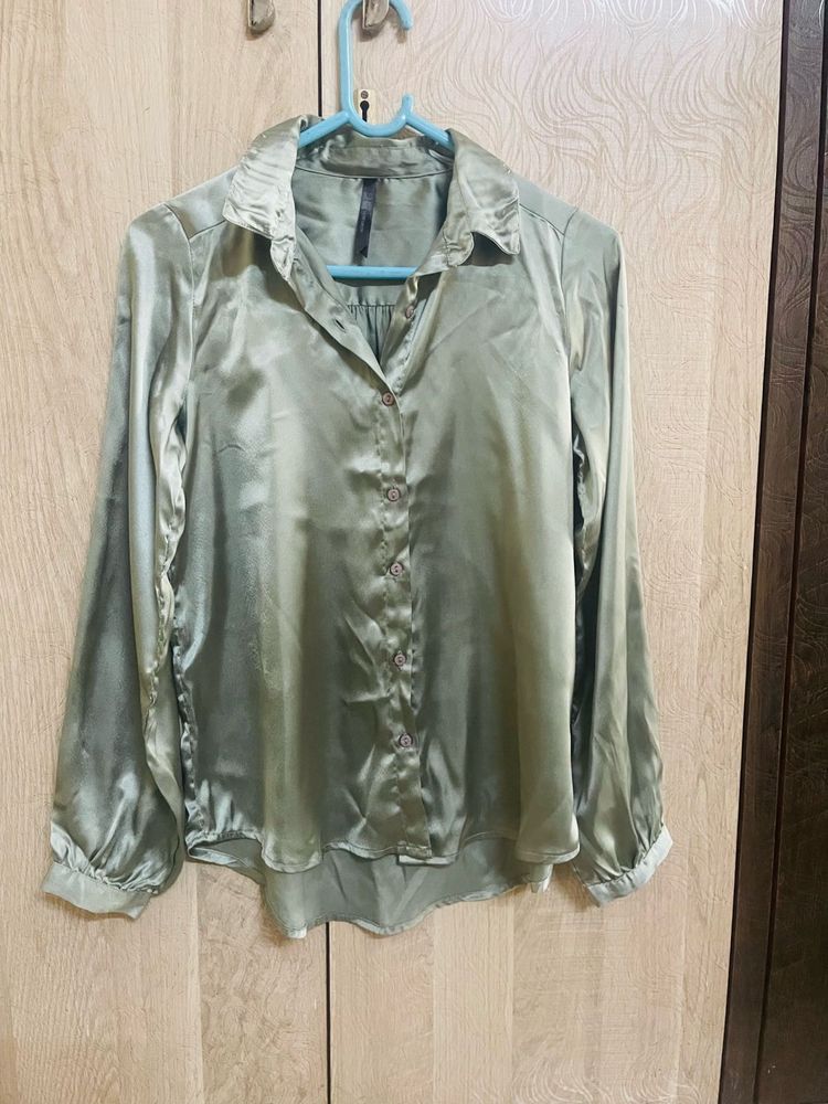 Silky Green Button-Up Shirt