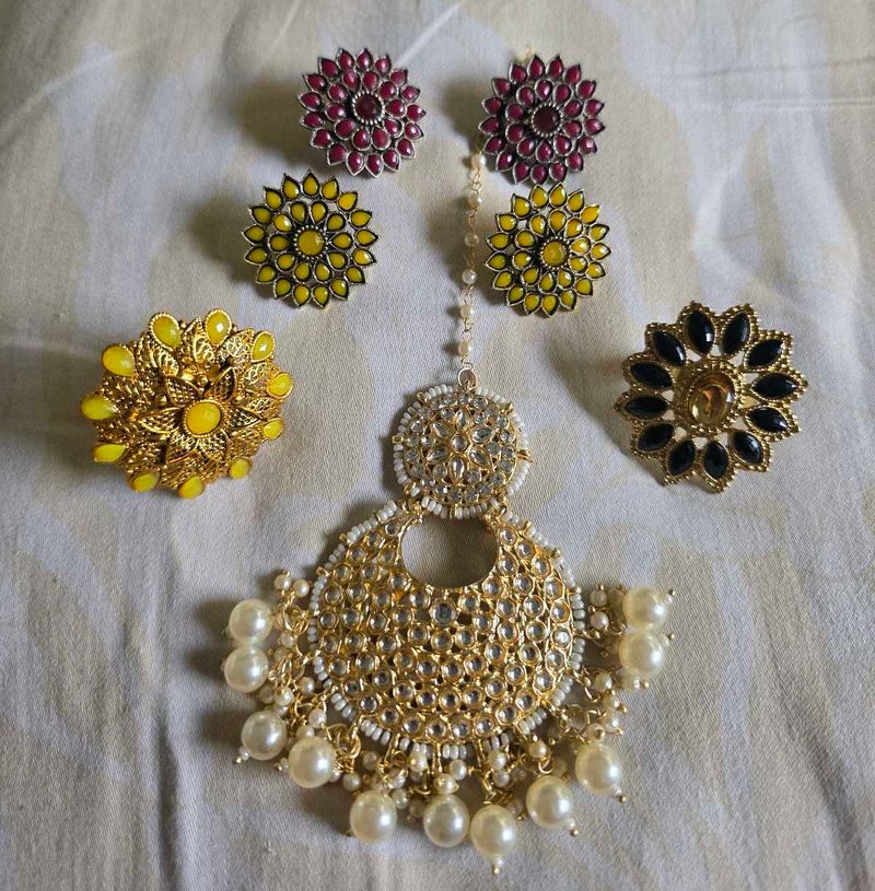 Ring Set, Mangtikka and 2 Earring set