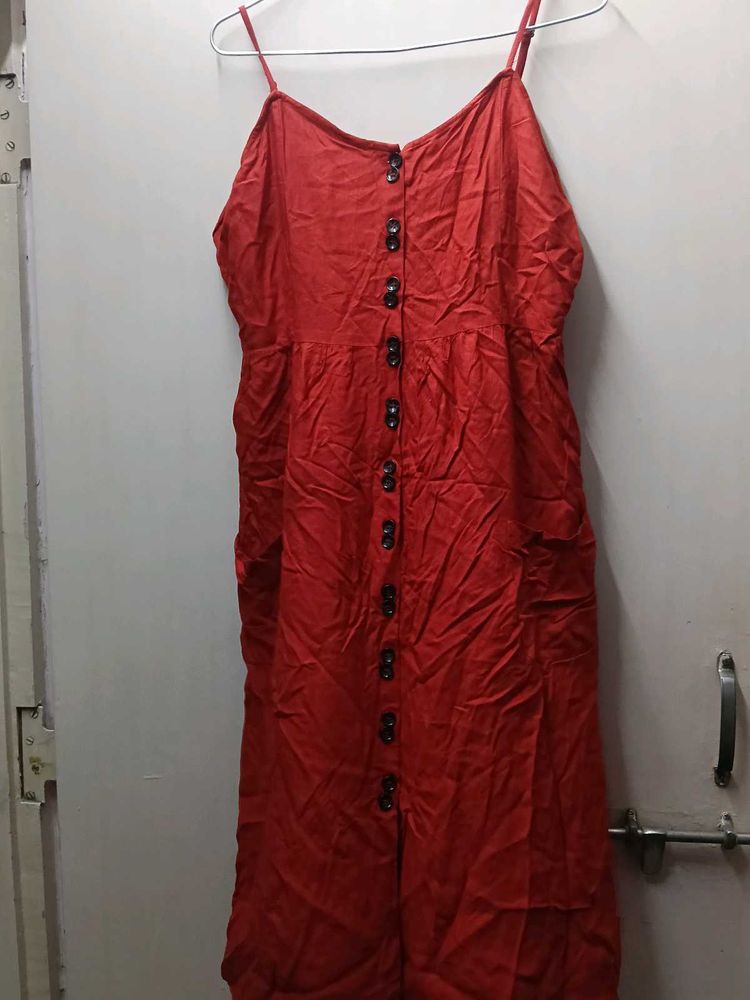 Red Button-Up Cami Dress