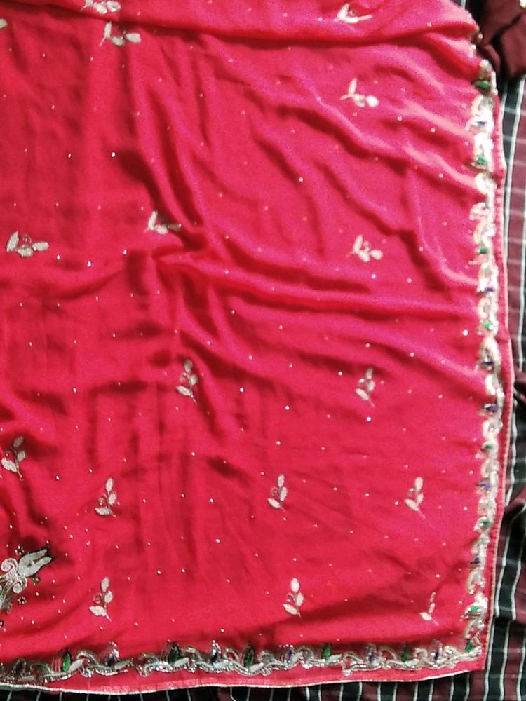 Stone Work Saree Only No Blouse/no Return/no Refun
