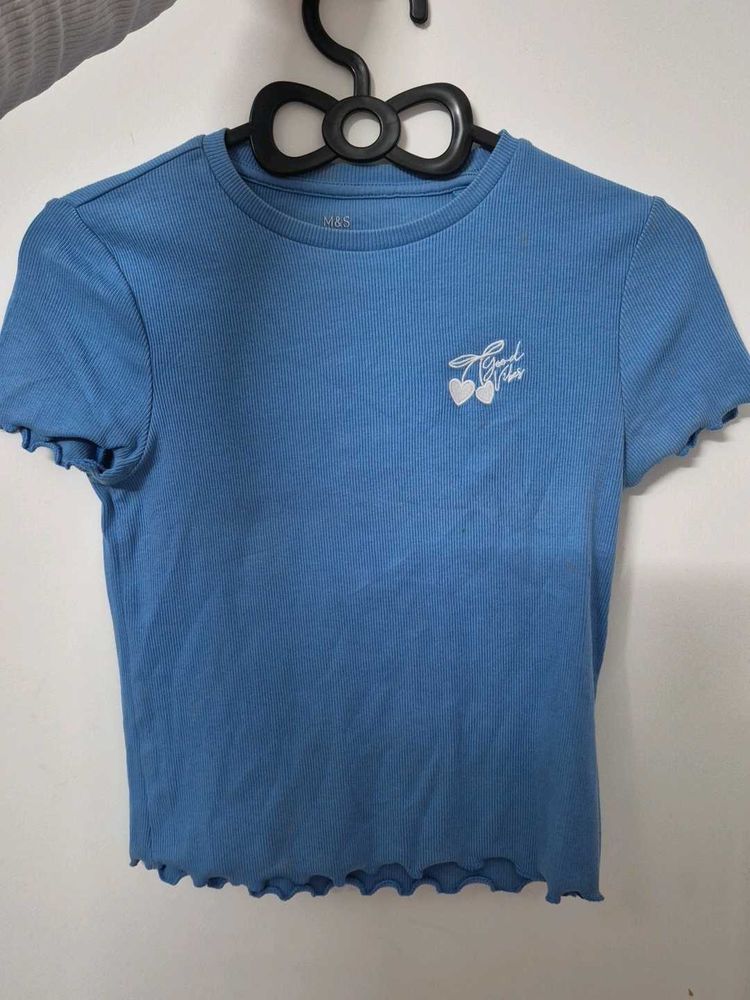 Blue "Good Vibes" Cherry crop t shirt