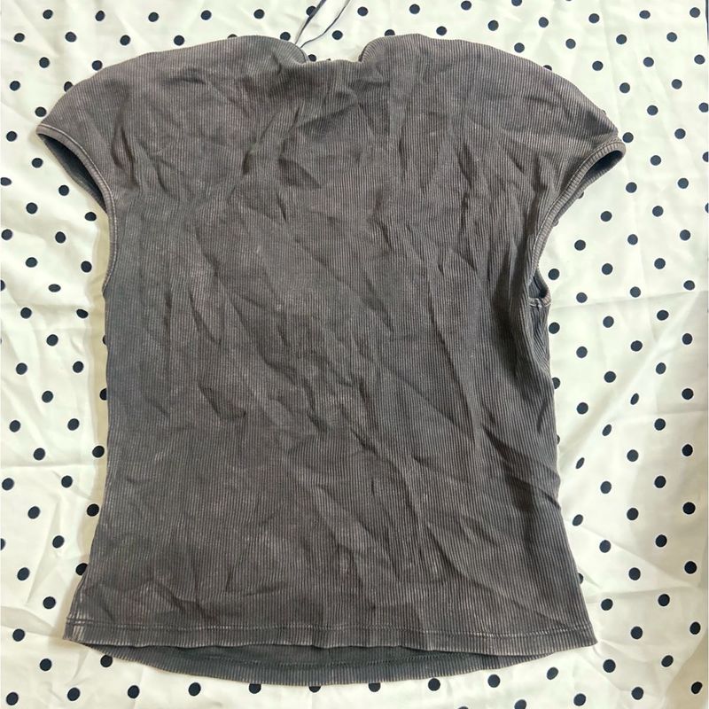 washed look Ribbed Knit Cap Sleeve Top