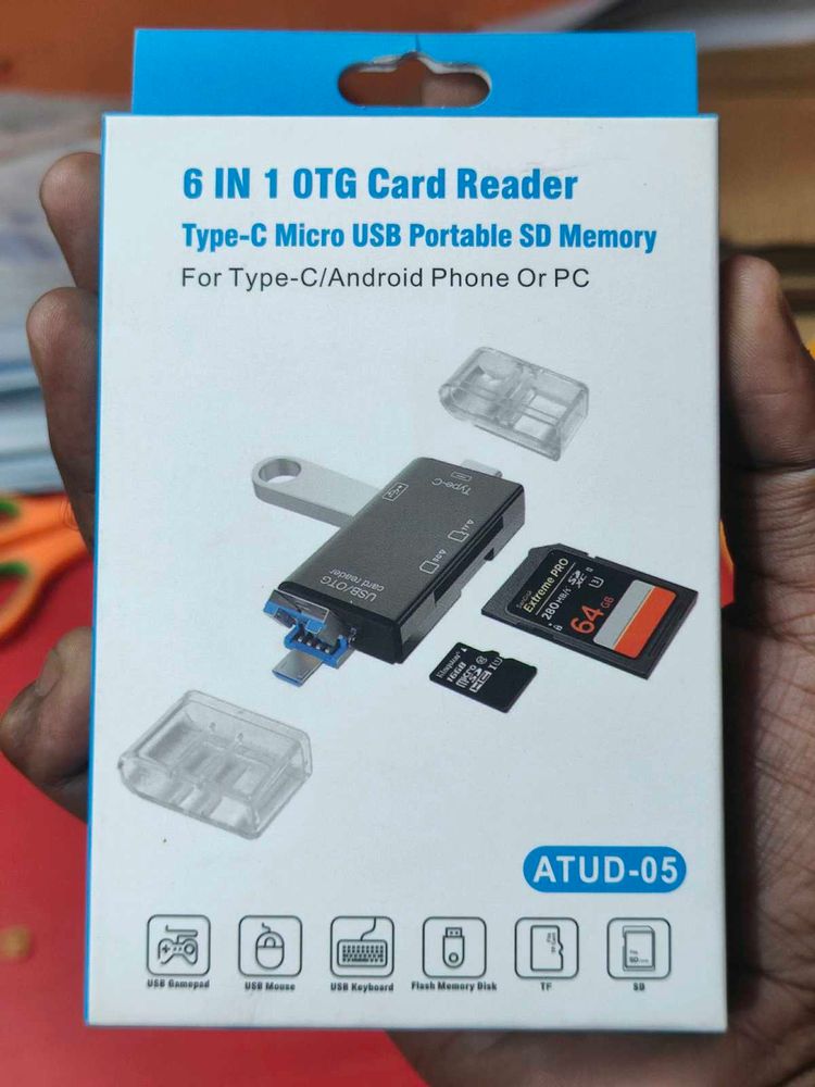 Six-in-One OTG Card Reader with Type-C and USB