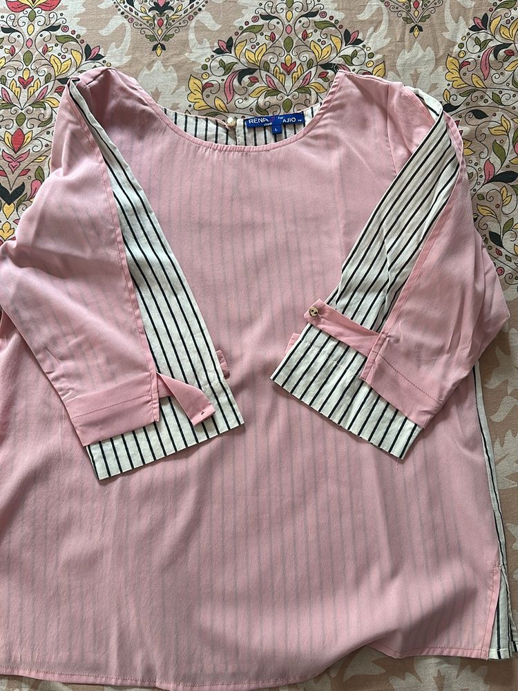 Pink White And Black Stripes Top