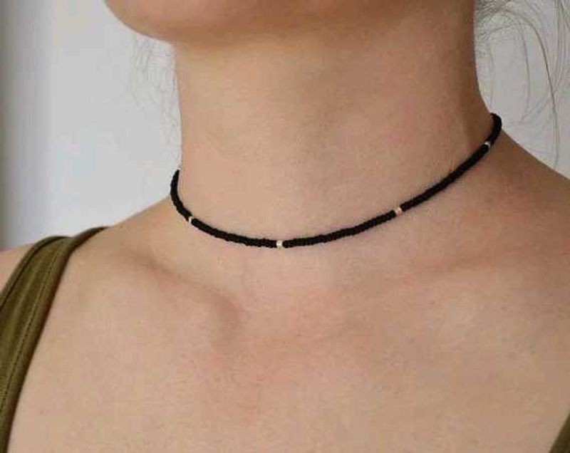 Minimalist Black Seed Bead Choker Necklace