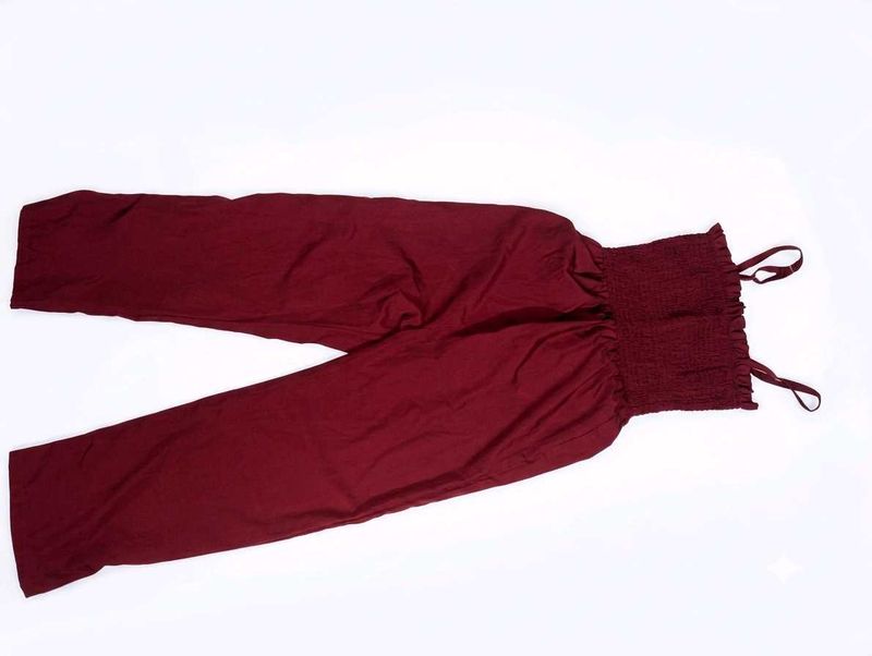 Maroon Smocked Jumpsuit