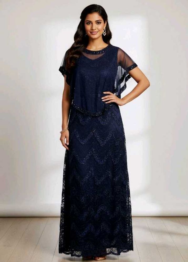 brand new Elegant Navy Lace Overlay Dress