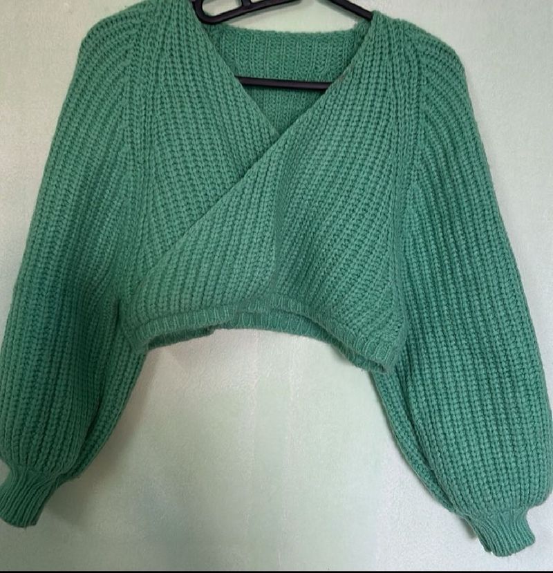 Chic Green Knit Wrap Sweater