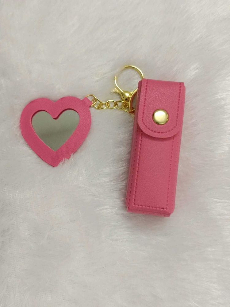 Heart Mirror Keychain mini lipstick holder