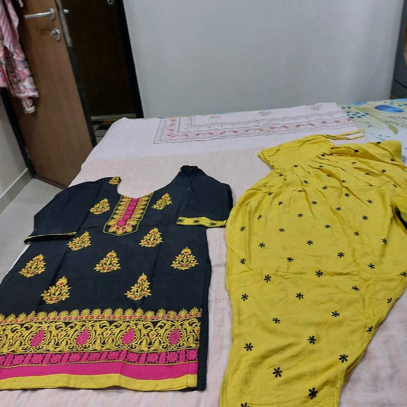 Ethnic Kurta Set - Black &amp; Yellow