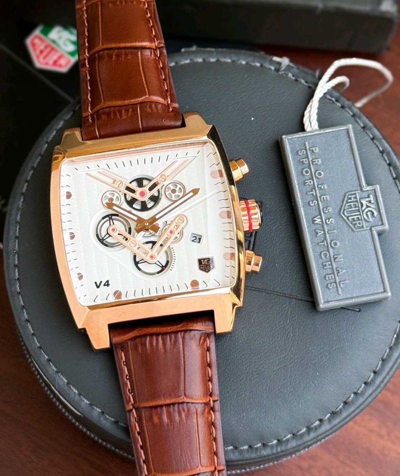 TAG Heuer V4 Watch - Rose Gold &amp; Brown Leather