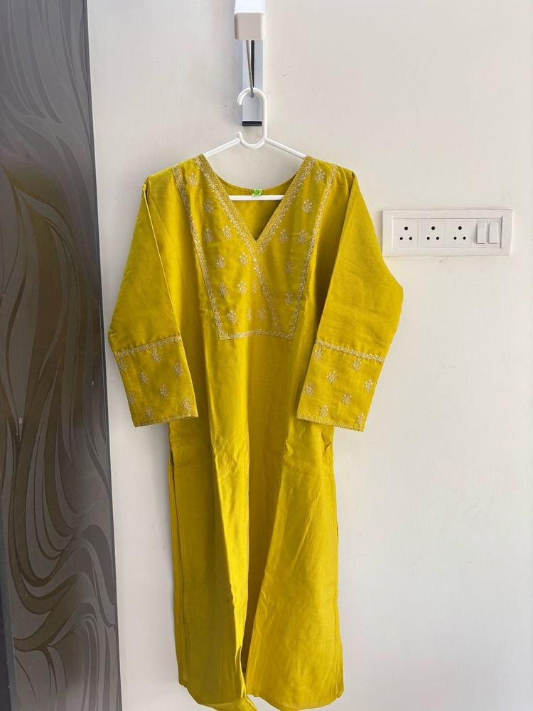 Yellow Embroidered Kurta
