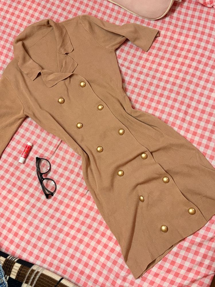 🥪💗Chic Camel Double-Breasted Mini Blazer Dress ✨