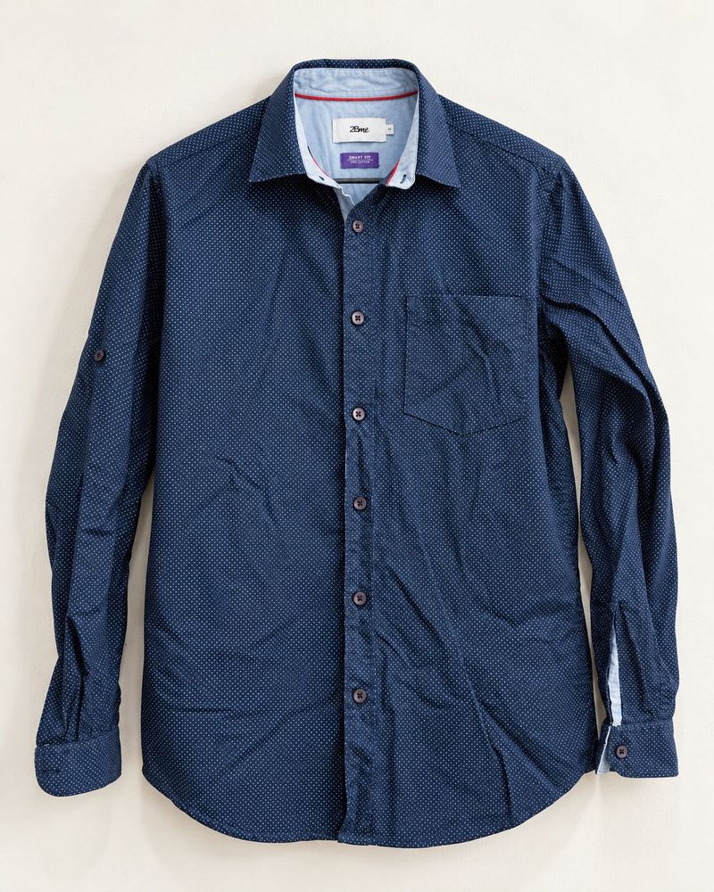 Men's Blue Dotted Casual Shirt