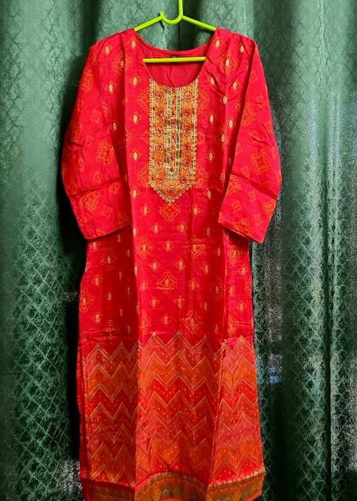 Vibrant Red Ethnic Kurta with Duppata and Pant