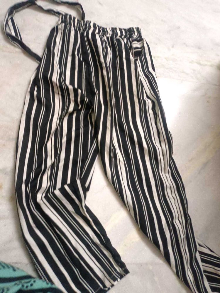 Striped Casual Trousers with Tie Belt