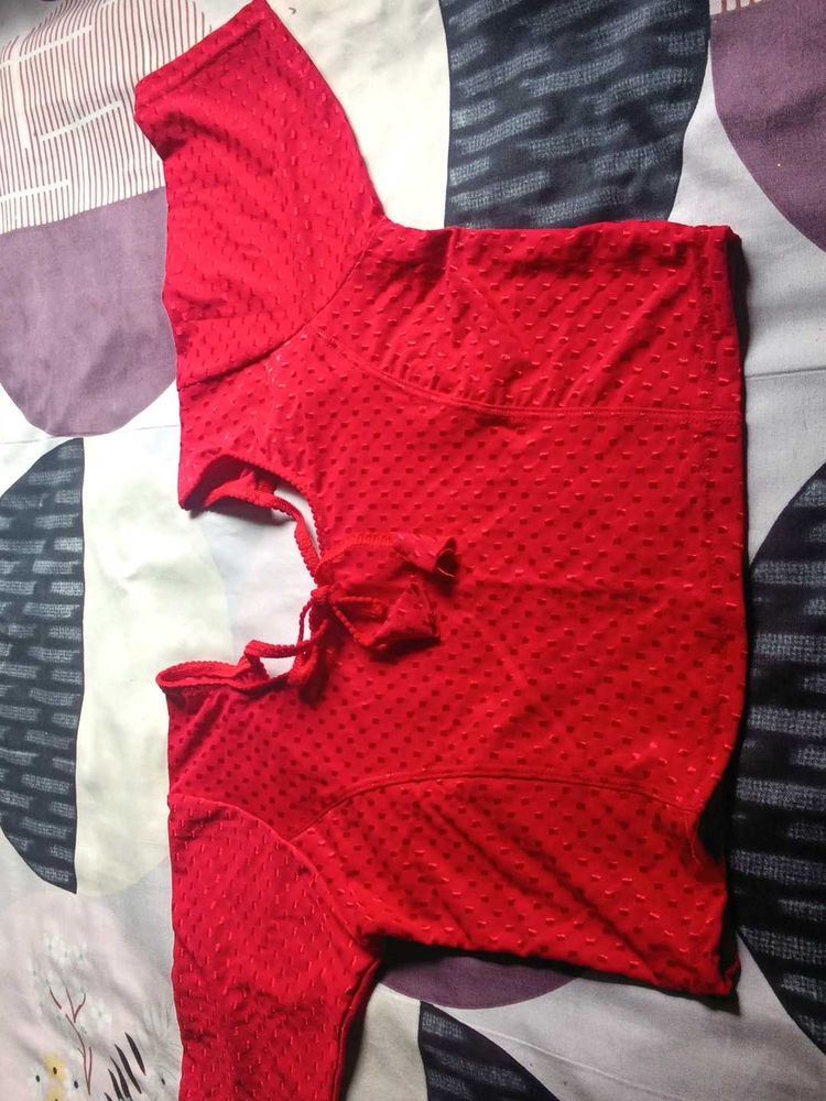 Red Cute Textured Blouse