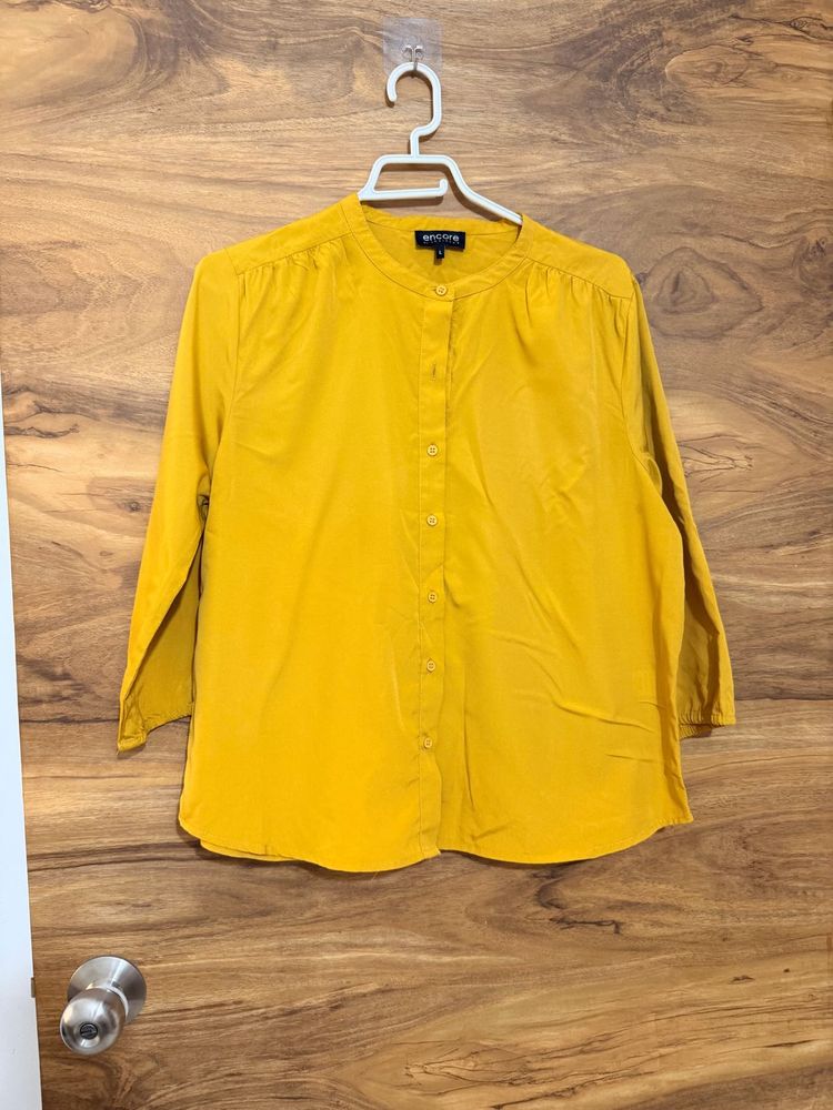 Yellow Mandarin Collar Tunic Top