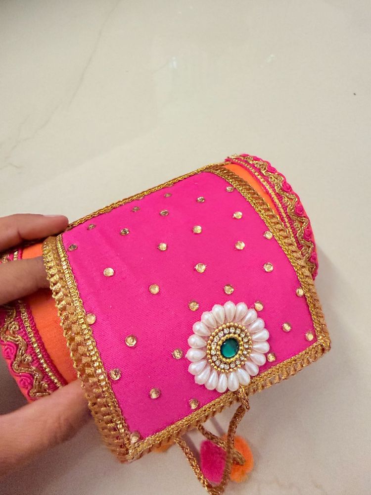 Vibrant Pink Embroidered Bangle Pouch
