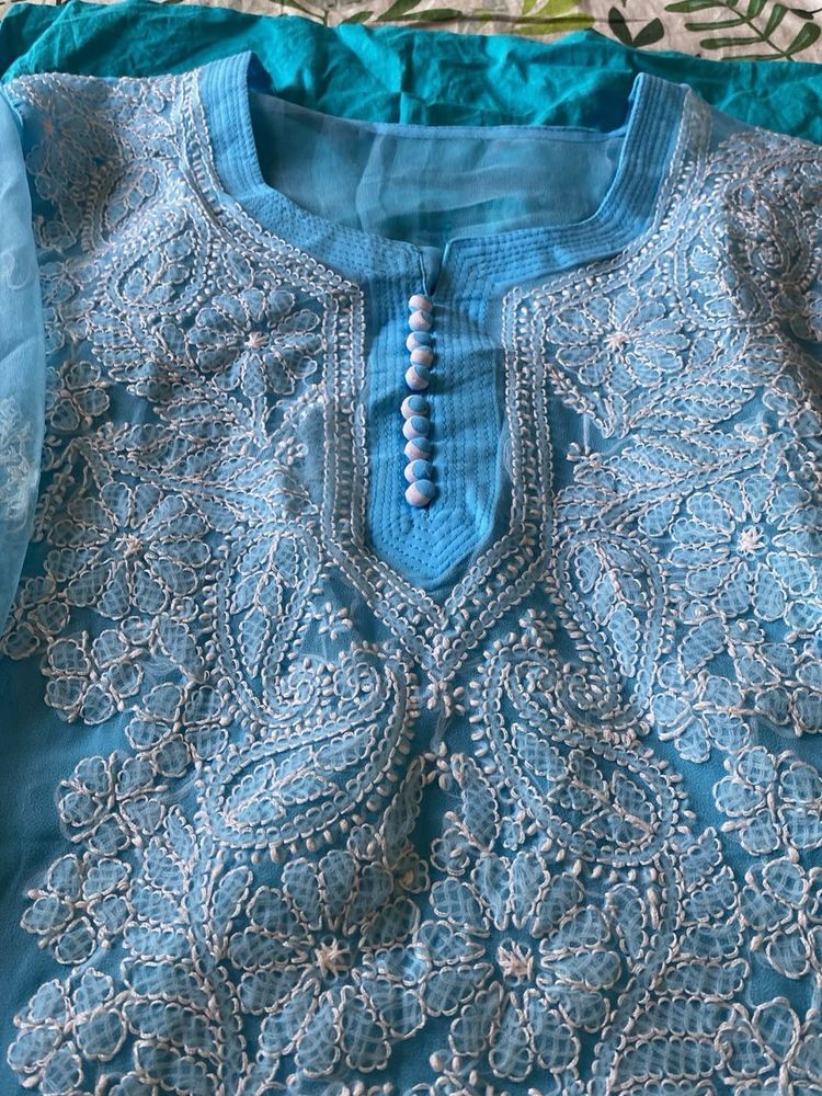 Beautiful Sky Blue Chikankari Kurta Set