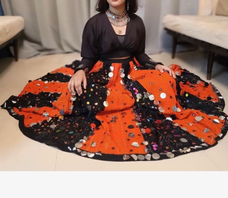 Orange &amp; Black Sequin skirt