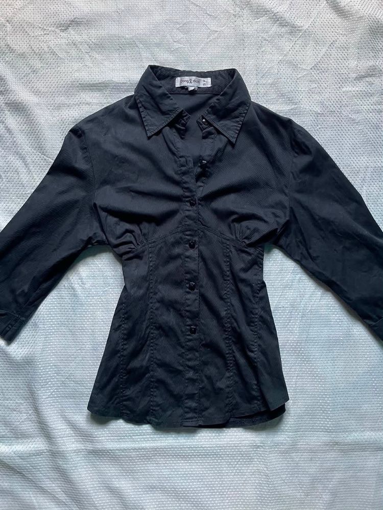 Y2k Black Fitted Button-Up Shirt