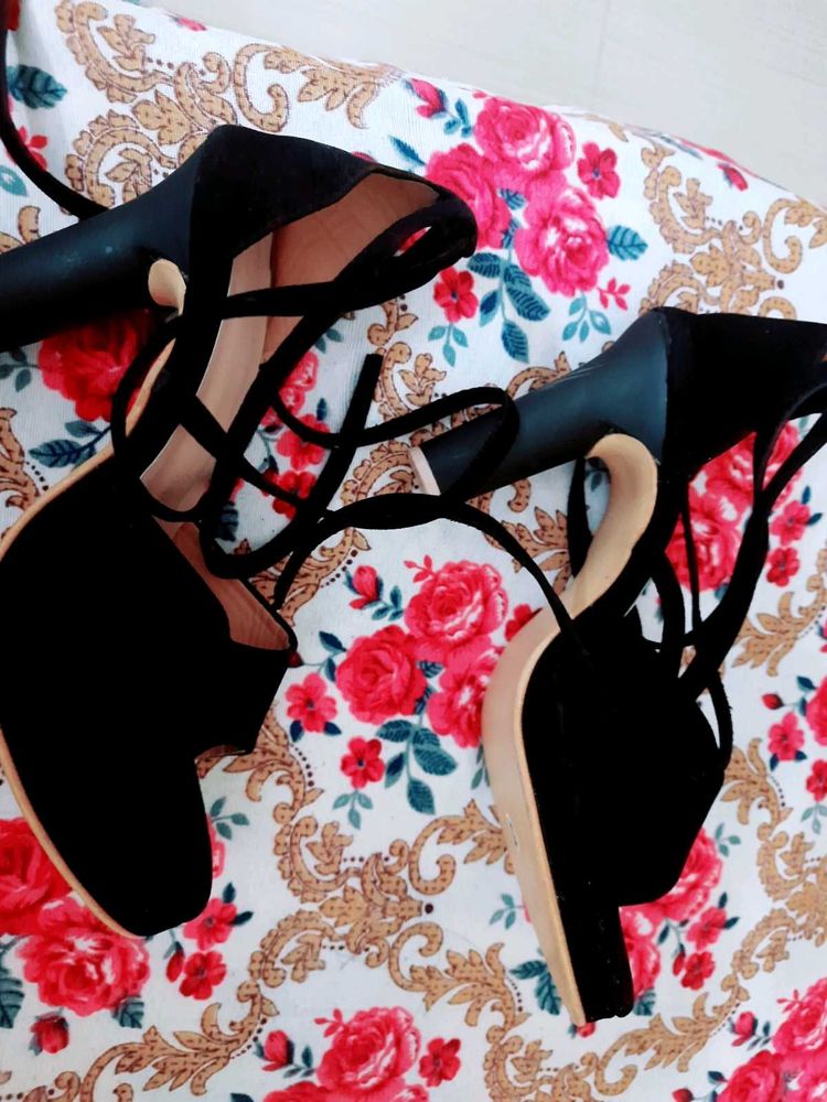 Black Ankle Wrap Heels New