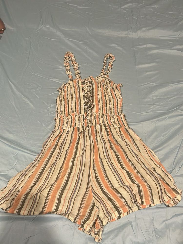 Striped Lace-Up Romper