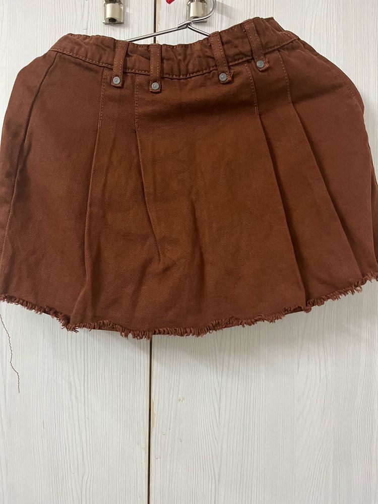 Brown Pleated Mini Skirt