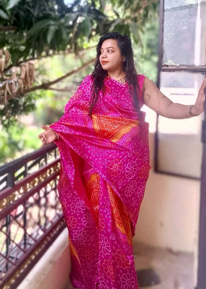 Bandhani Beauty: Pink &amp; Orange Saree