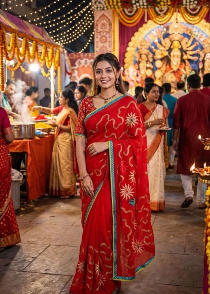 Beautiful Red Embroidered Saree