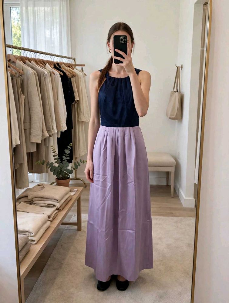 With freebies 🫶 Chic Navy &amp; Lavender Maxi Dress