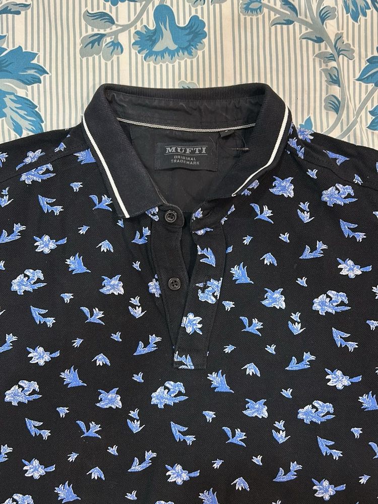 Mufti Men's Black Floral Polo T-Shirt 40