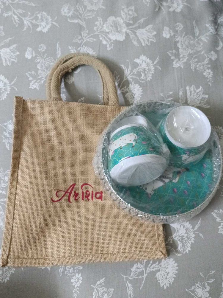 Metal Dryfruits Serving Tray with 2 Jar