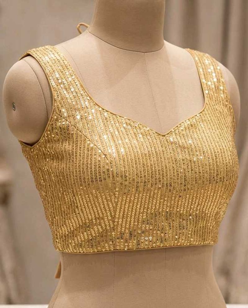 Sparkling Gold Sequin Saree Blouse