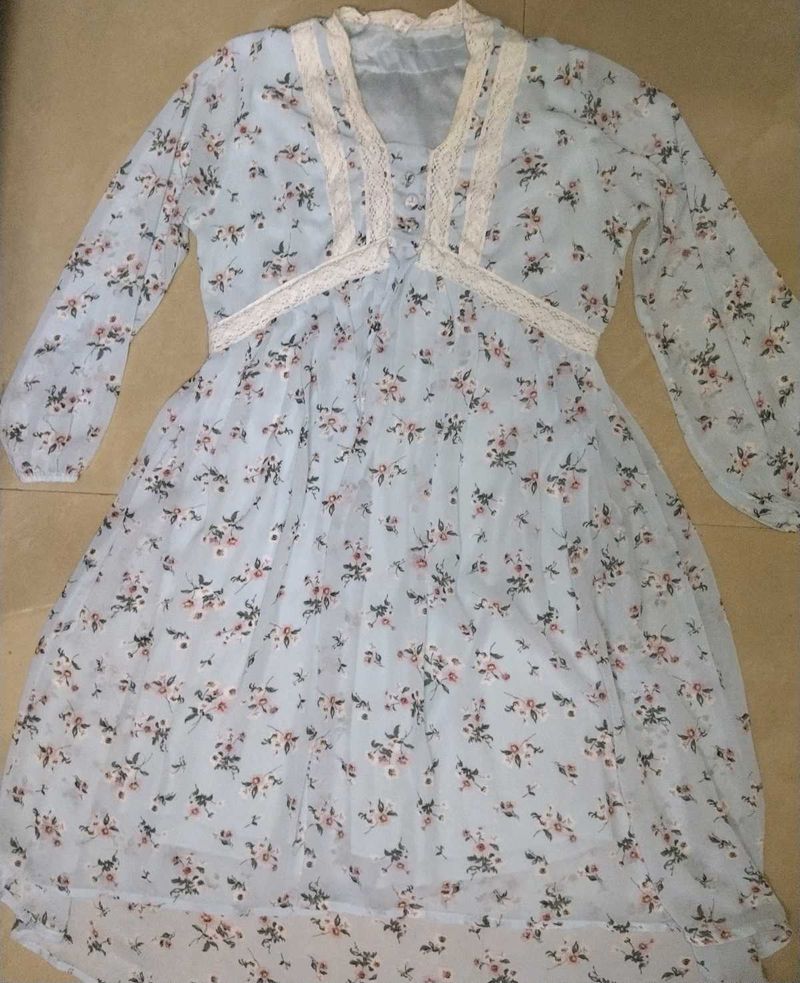 Light Blue Floral Dress with Lace