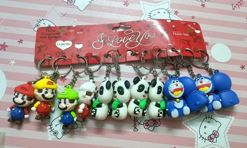 Kids Mario, Panda, Doraemon 12 Keychains