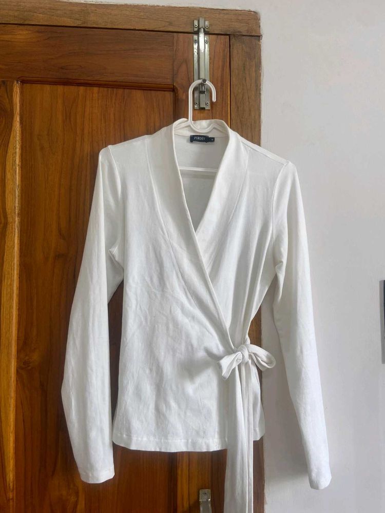 White Wrap Long Sleeve Top