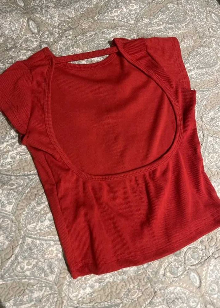 Red pinterest 🍒 Ribbed Open Back Top