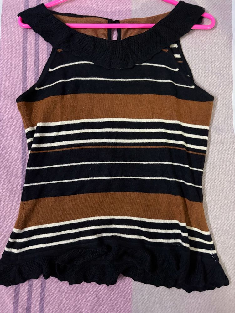 Striped Ruffle Knit Top