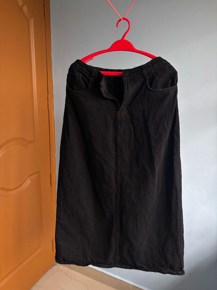 Black Denim Midi Skirt