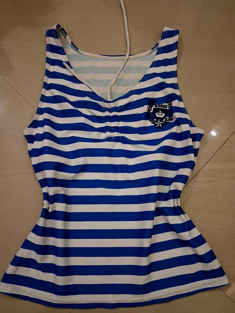 Blue &amp; White Striped cheerleading top
