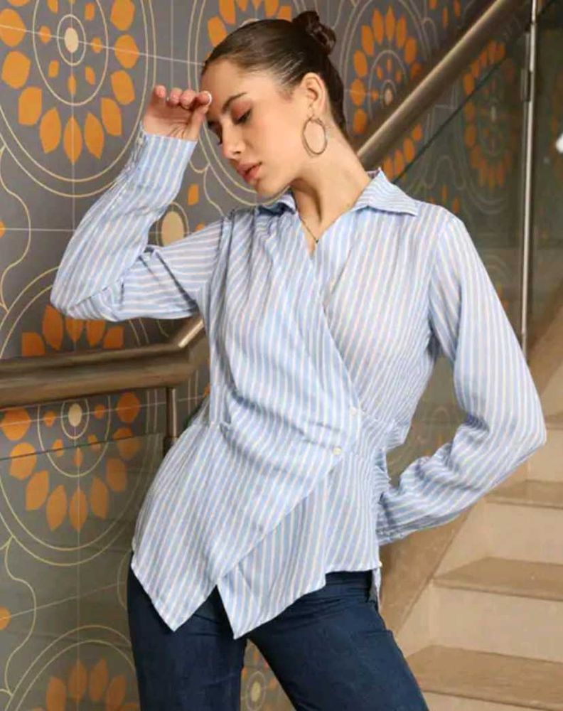 Shein Striped Button-Down handkerchief Blue Shirt