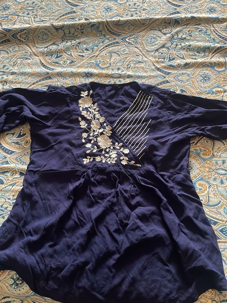 Navy Blue Embroidered Kurta