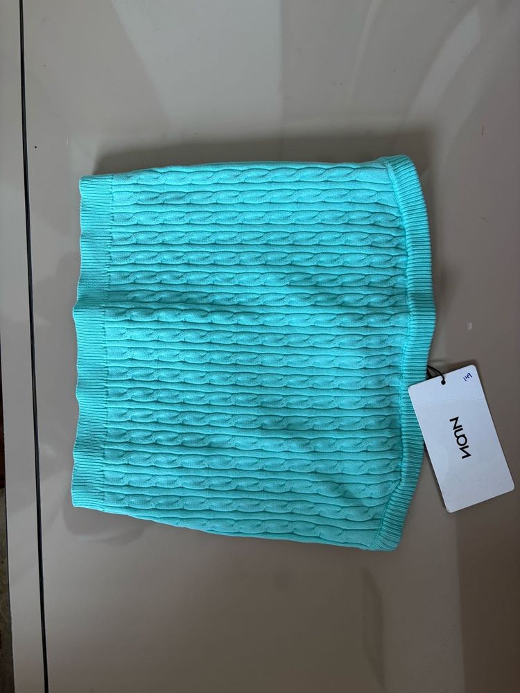 Aqua Blue Cable Knit Tube Top